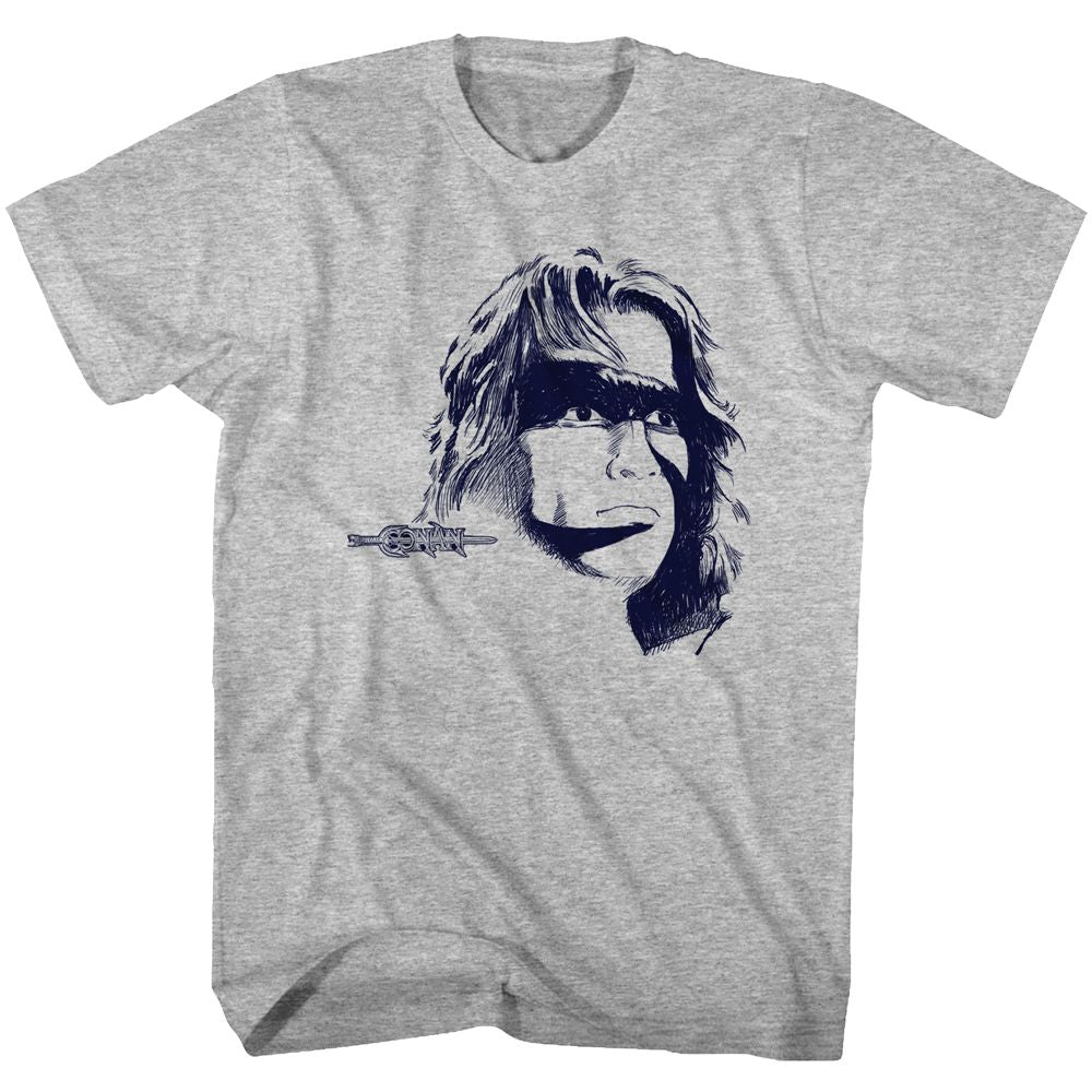 Gray heather Conan the Barbarian t-shirt featuring Conan Sketch Drama design