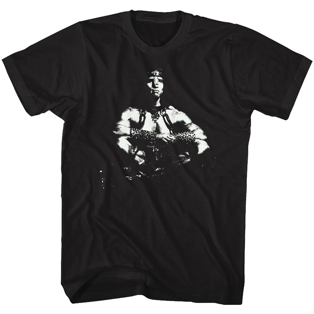 Black Conan the Barbarian t-shirt featuring Conan Sitting Bull throne design