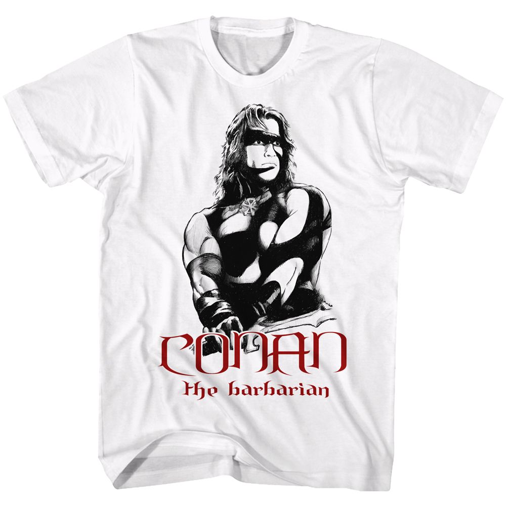 White Conan the Barbarian t-shirt featuring Conan Black And Red design