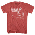 Red heather Conan the Barbarian t-shirt featuring Conan White logo design