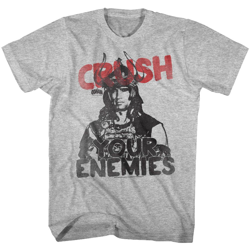 Gray heather Conan the Barbarian t-shirt featuring Conan Cruuuush design