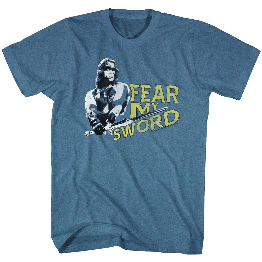 Indigo heather Conan the Barbarian t-shirt featuring Conan Mine Is Better design