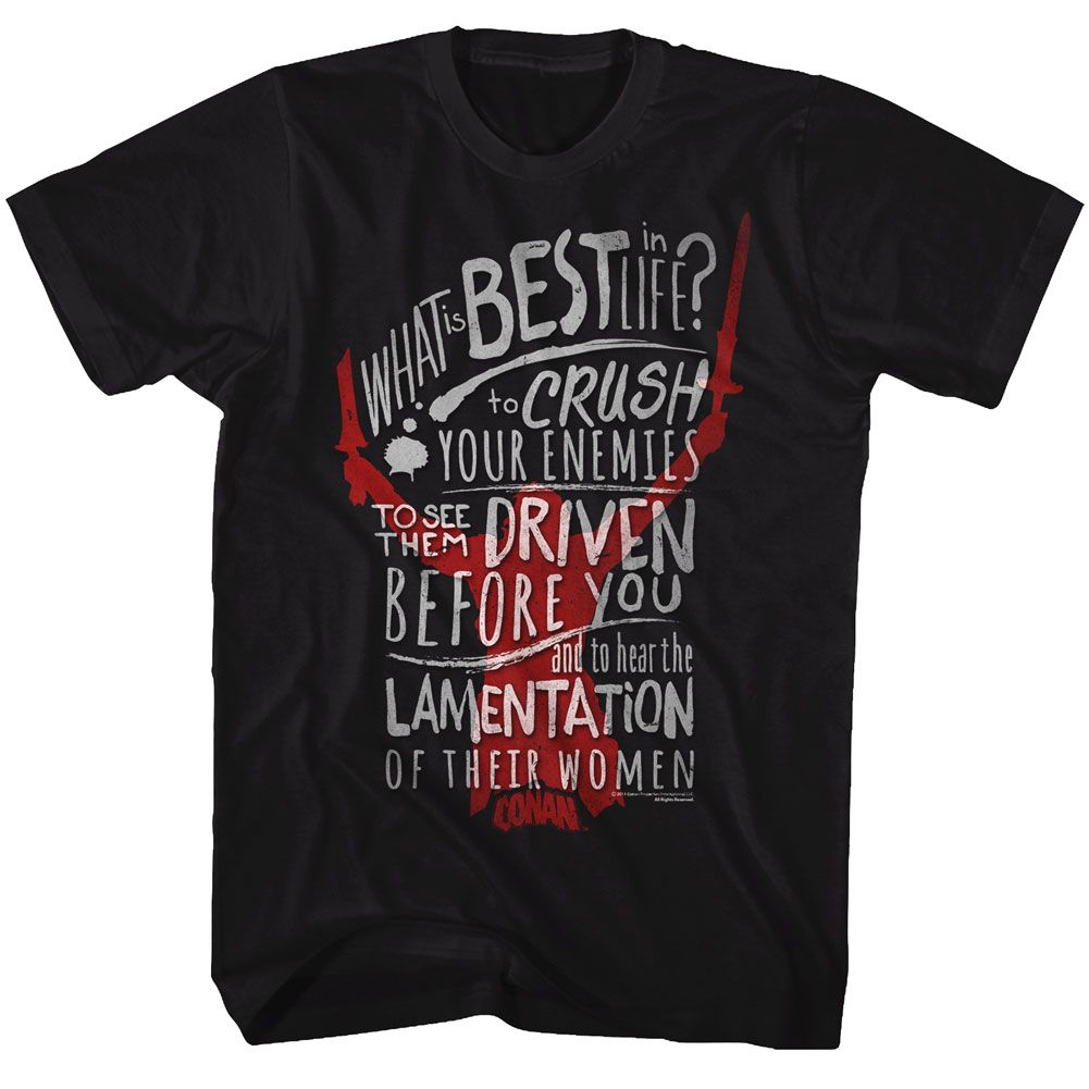 Black Conan the Barbarian t-shirt featuring Conan Crushing Is The Best design