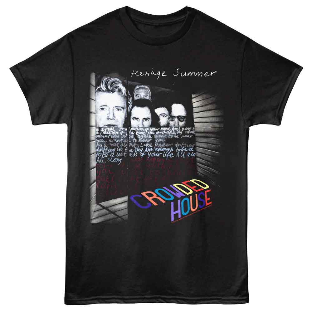 Black Crowded House t-shirt featuring Crowded House Teenage Summer design
