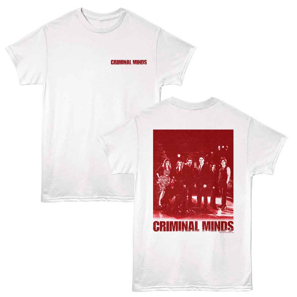 White Criminal Minds t-shirt featuring Criminal Minds Group cast design