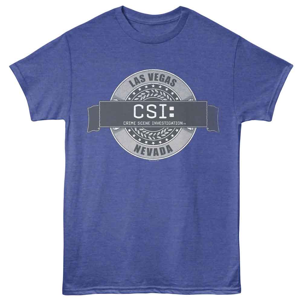 Royal heather CSI t-shirt featuring CSI Las Vegas badge design
