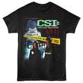 Black CSI t-shirt featuring CSI cast and forensics collage design