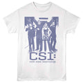 White CSI t-shirt featuring CSI Group Hallway design