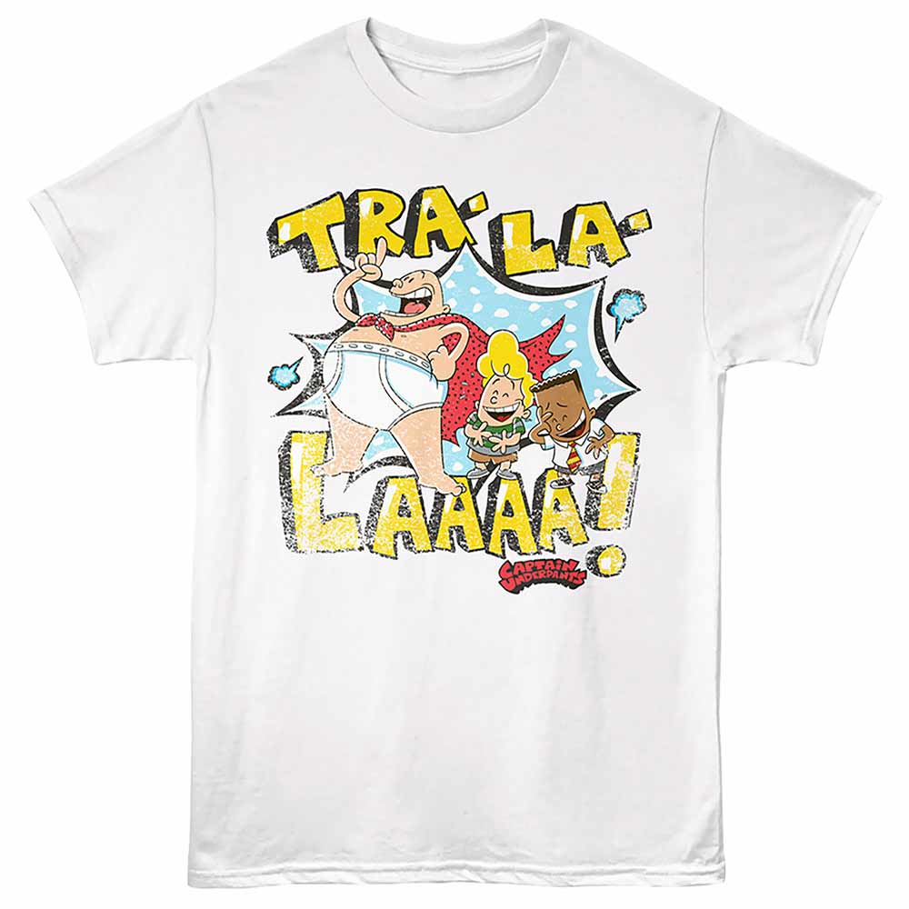 White Captain Underpants t-shirt featuring Captain Underpants Tra La Laugh design