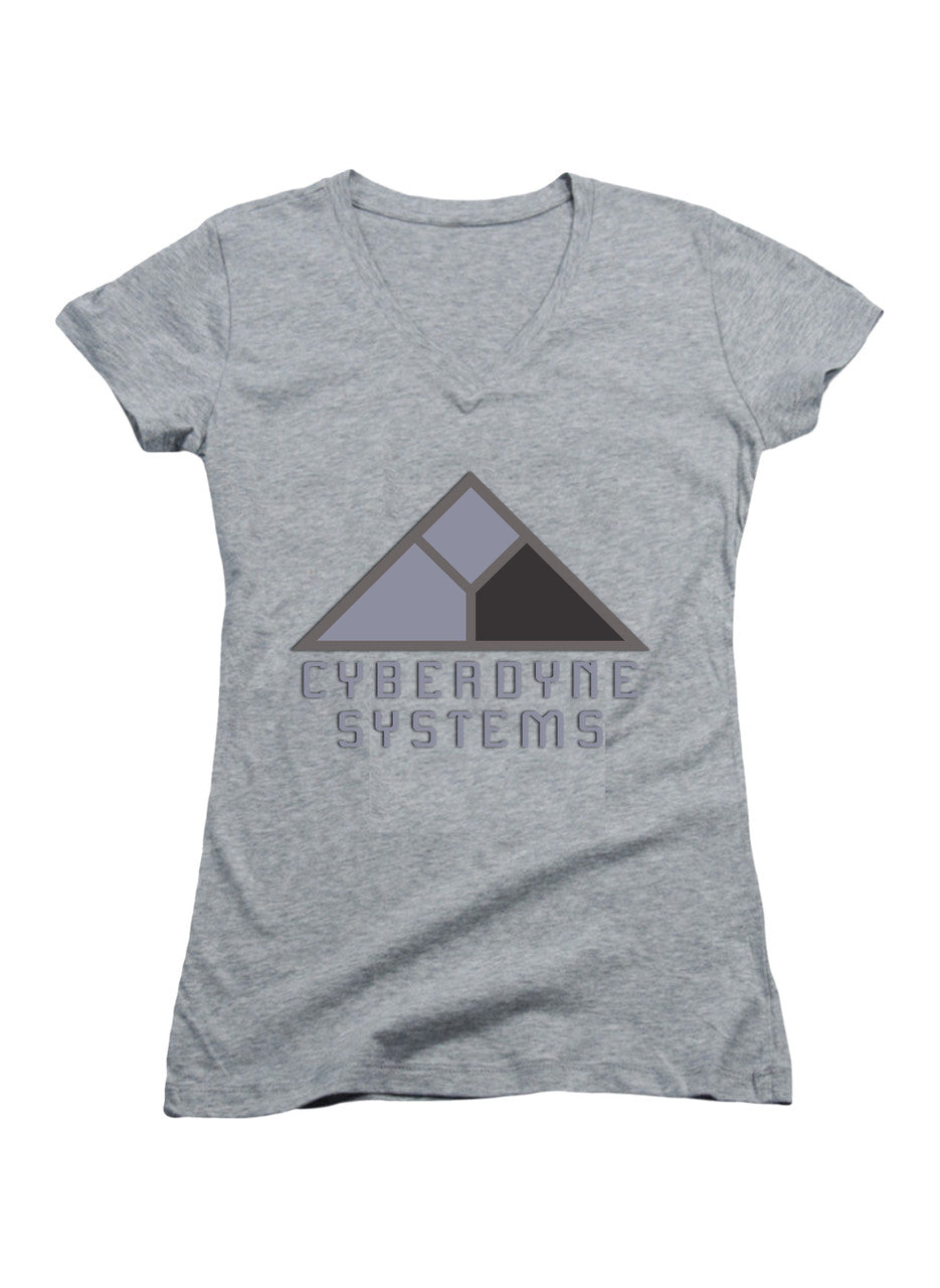 Gray Cyberdyne Systems Juniors V-Neck T-Shirt
