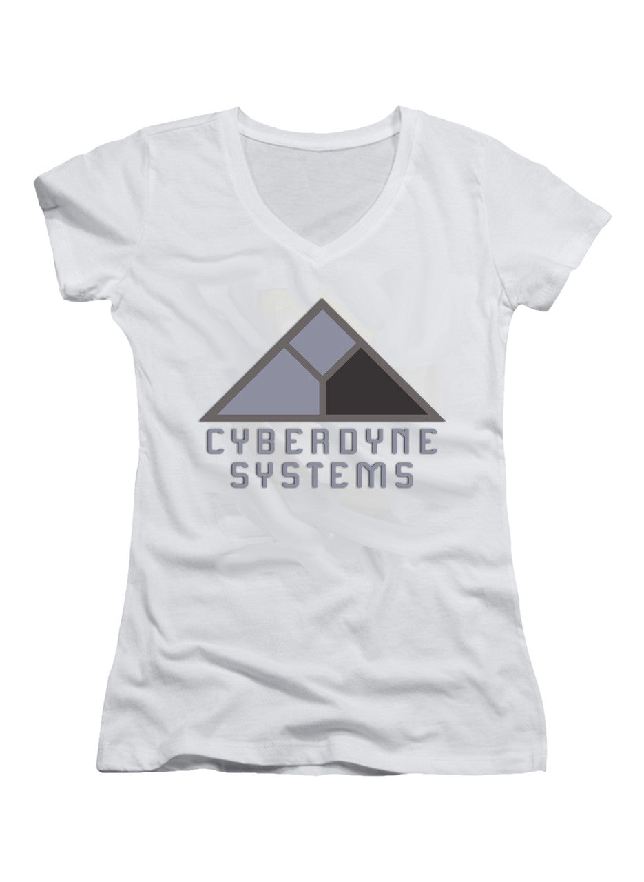 White Cyberdyne Systems Juniors V-Neck T-Shirt