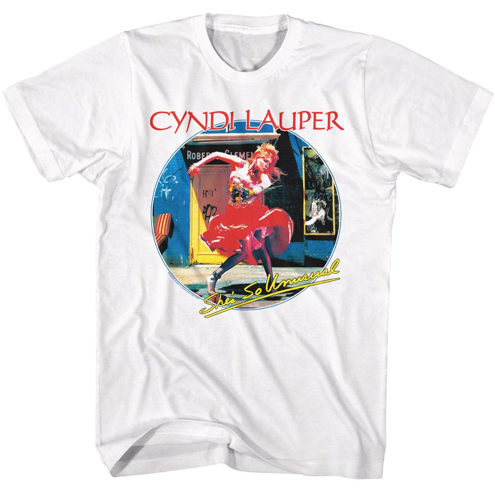White Cyndi Lauper t-shirt featuring Cyndi Lauper She's So Unusual 1983 album design