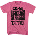 Retro pink heather Cyndi Lauper t-shirt featuring Cyndi Lauper Torn Note Dance design