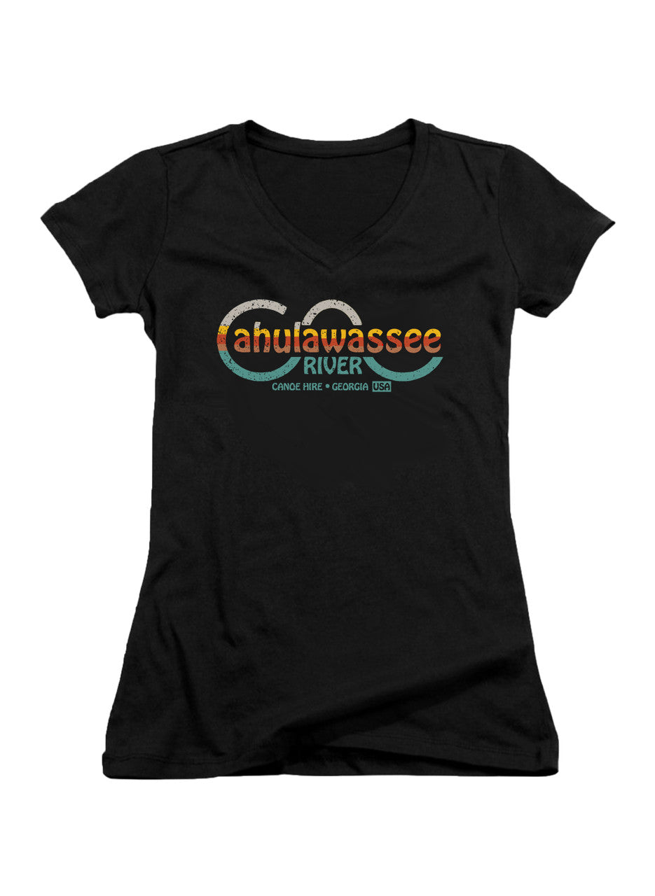 Black Cahulawassee River Juniors V-Neck T-Shirt