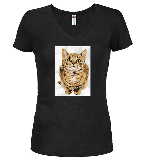 Black Cat Look Up Juniors V-Neck T-Shirt