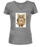 Gray Cat Look Up Juniors V-Neck T-Shirt