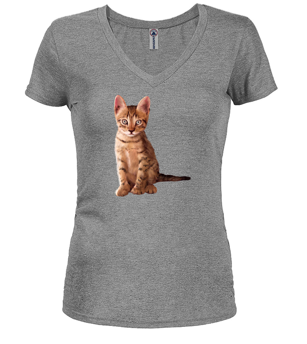 Gray Cat Pose Juniors V-Neck T-Shirt