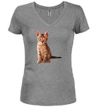 Gray Cat Pose Juniors V-Neck T-Shirt
