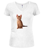 White Cat Pose Juniors V-Neck T-Shirt