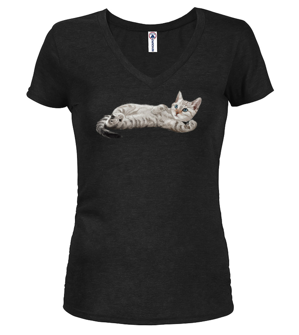 Black Cat Spluff Juniors V-Neck T-Shirt