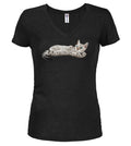 Black Cat Spluff Juniors V-Neck T-Shirt