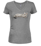 Gray Cat Spluff Juniors V-Neck T-Shirt