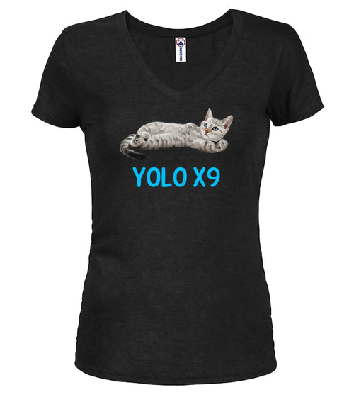 Black Cat Yolo Juniors V-Neck T-Shirt