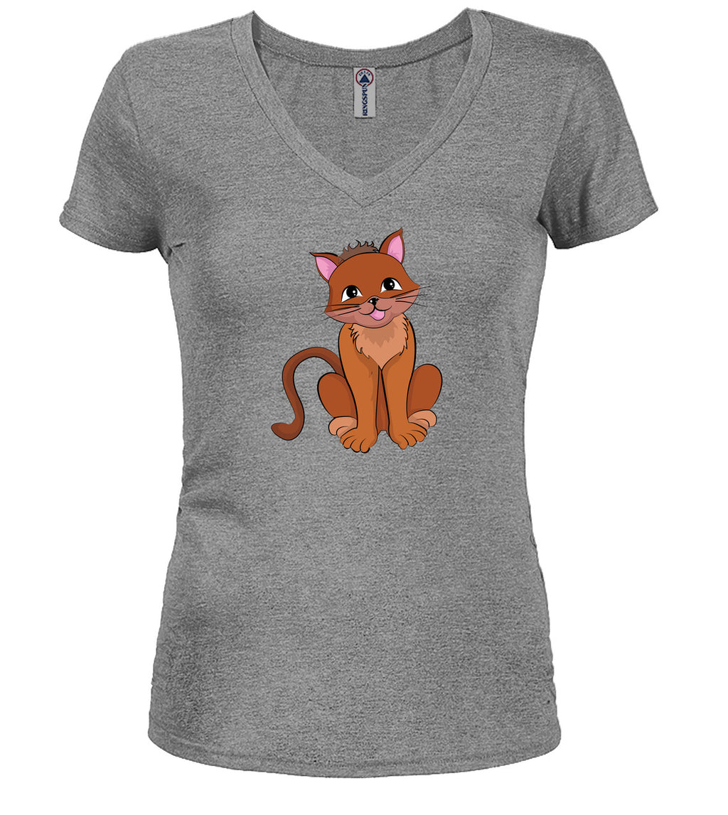 Gray Cat Juniors V-Neck T-Shirt