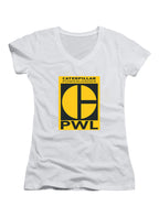 White Caterpillar Powerloader Juniors V-Neck T-Shirt
