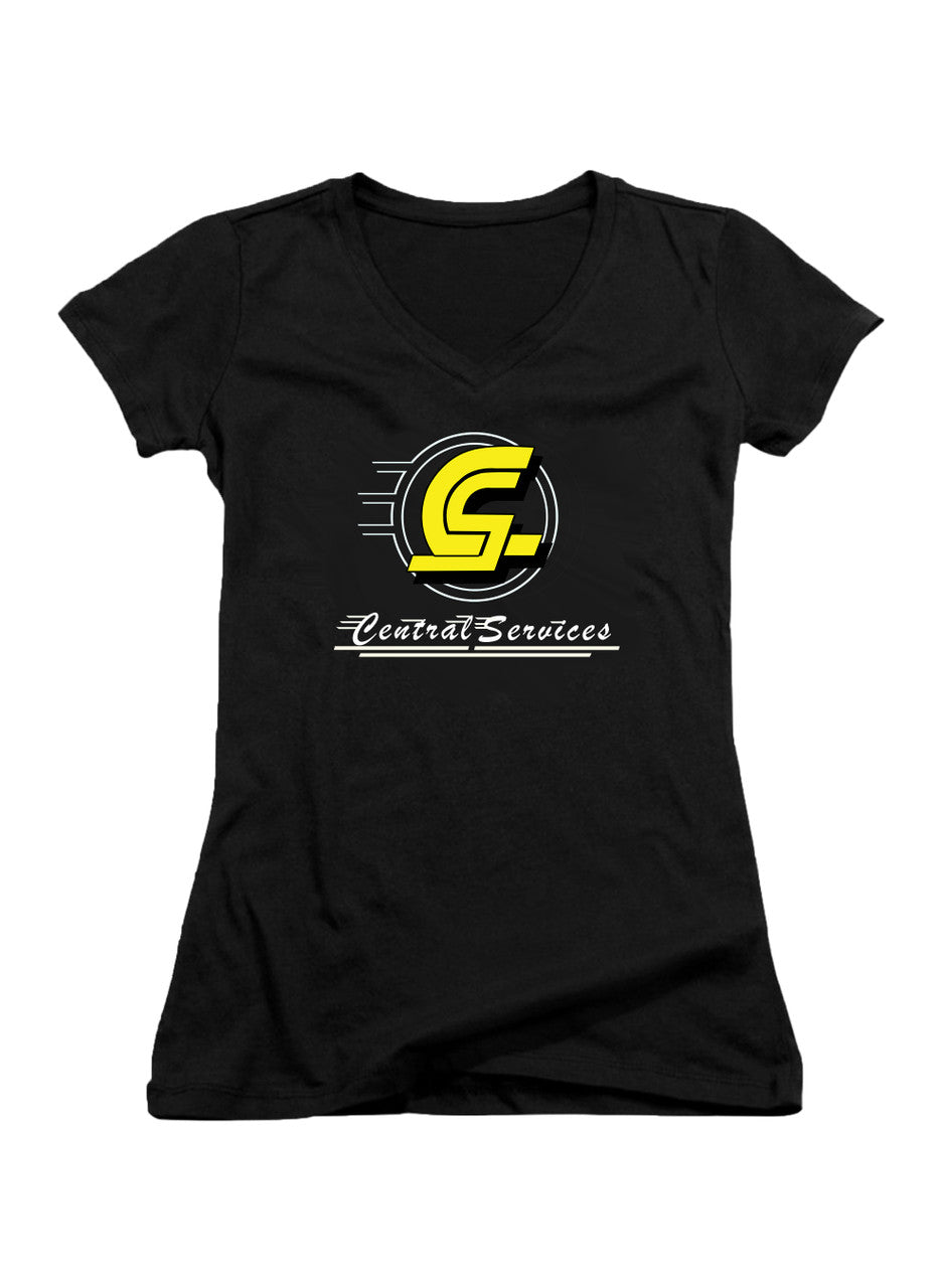 Black Central Service Juniors V-Neck T-Shirt