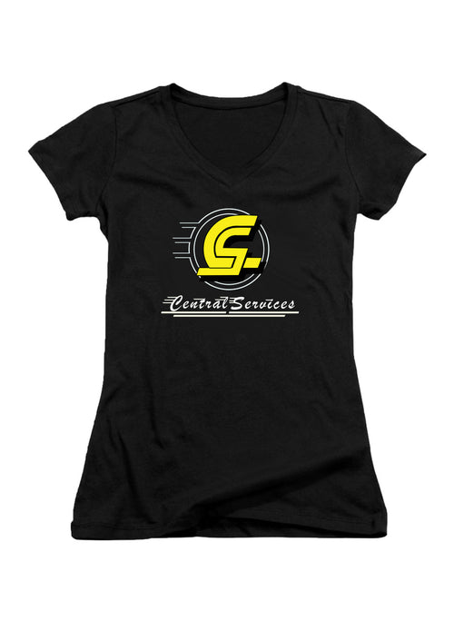 Black Central Service Juniors V-Neck T-Shirt