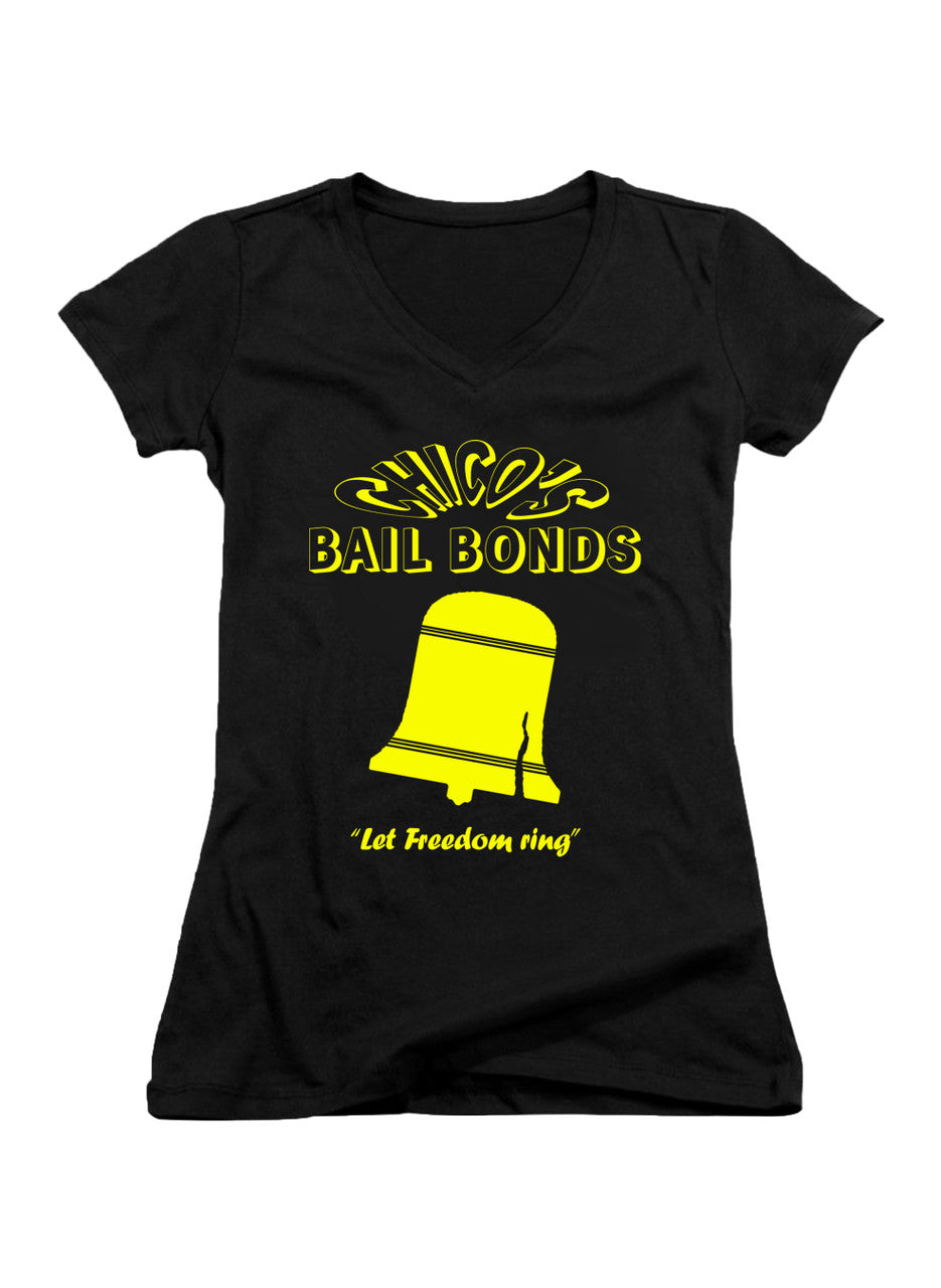 Black Chico's Bail Bonds Juniors V-Neck T-Shirt