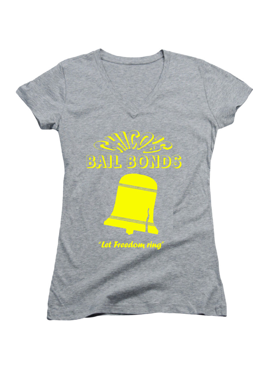 Gray Chico's Bail Bonds Juniors V-Neck T-Shirt