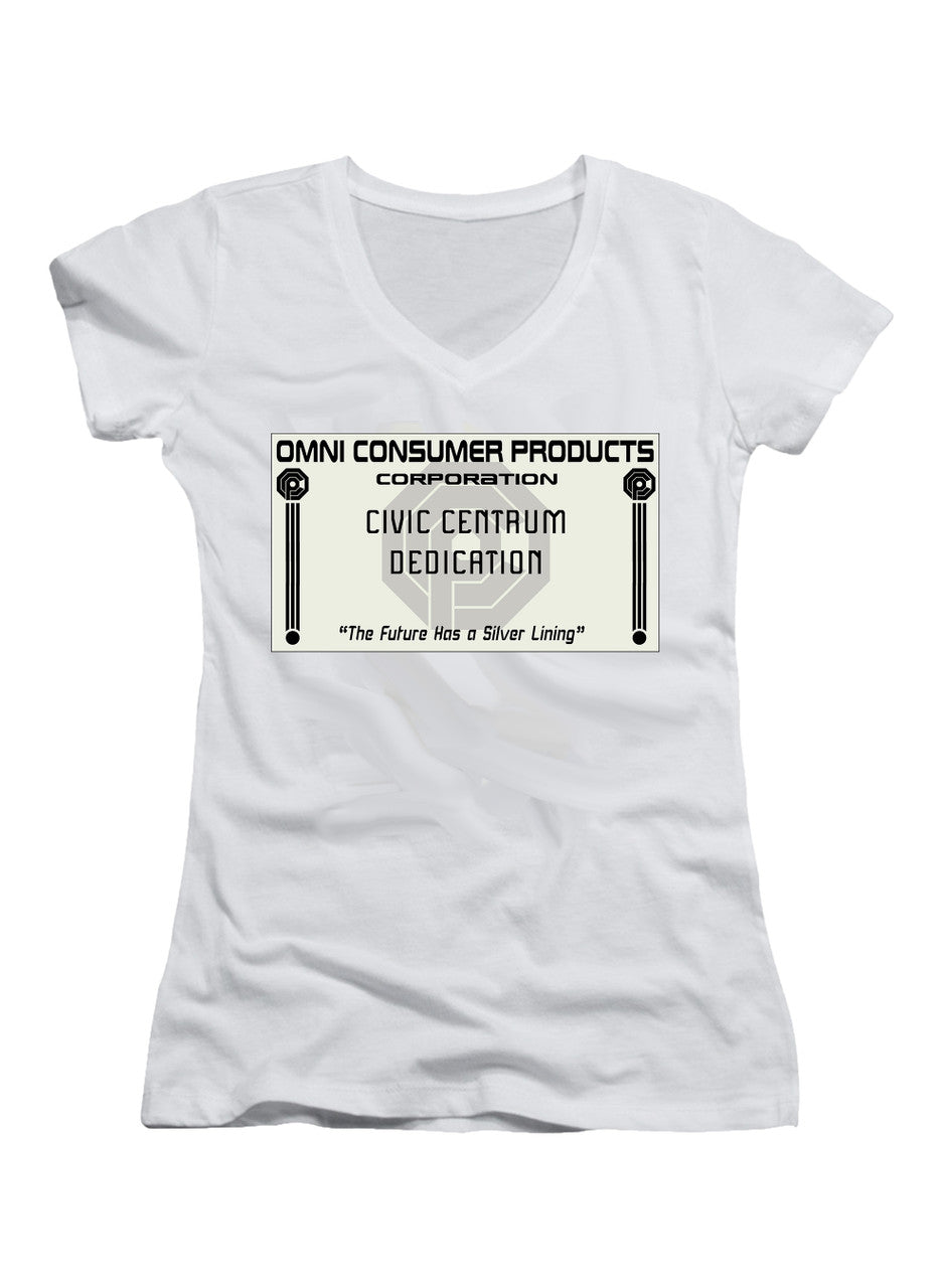 White Civic Centrum Dedication Juniors V-Neck T-Shirt