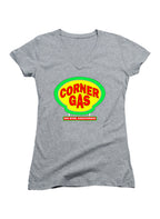 Gray Corner Gas Logo Juniors V-Neck T-Shirt