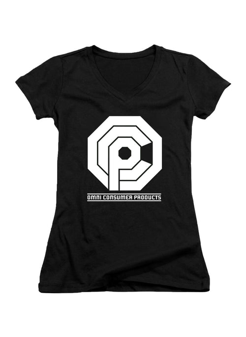 Black Corporate Logo Symbol Juniors V-Neck T-Shirt