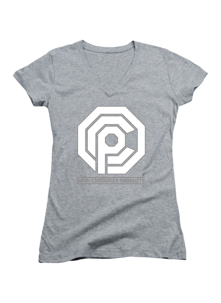 Gray Corporate Logo Symbol Juniors V-Neck T-Shirt