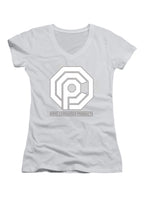 White Corporate Logo Symbol Juniors V-Neck T-Shirt