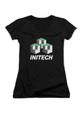 Black Corporate Logo Emblem Juniors V-Neck T-Shirt
