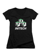Black Corporate Logo Emblem Juniors V-Neck T-Shirt