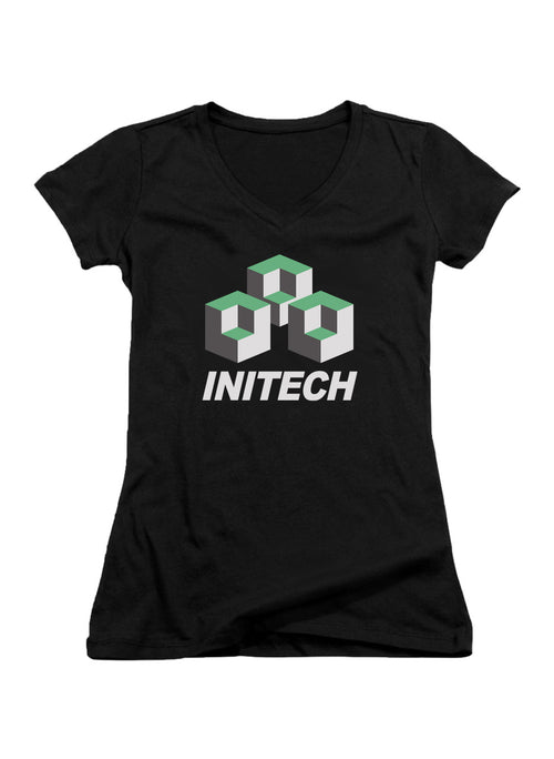 Black Corporate Logo Emblem Juniors V-Neck T-Shirt