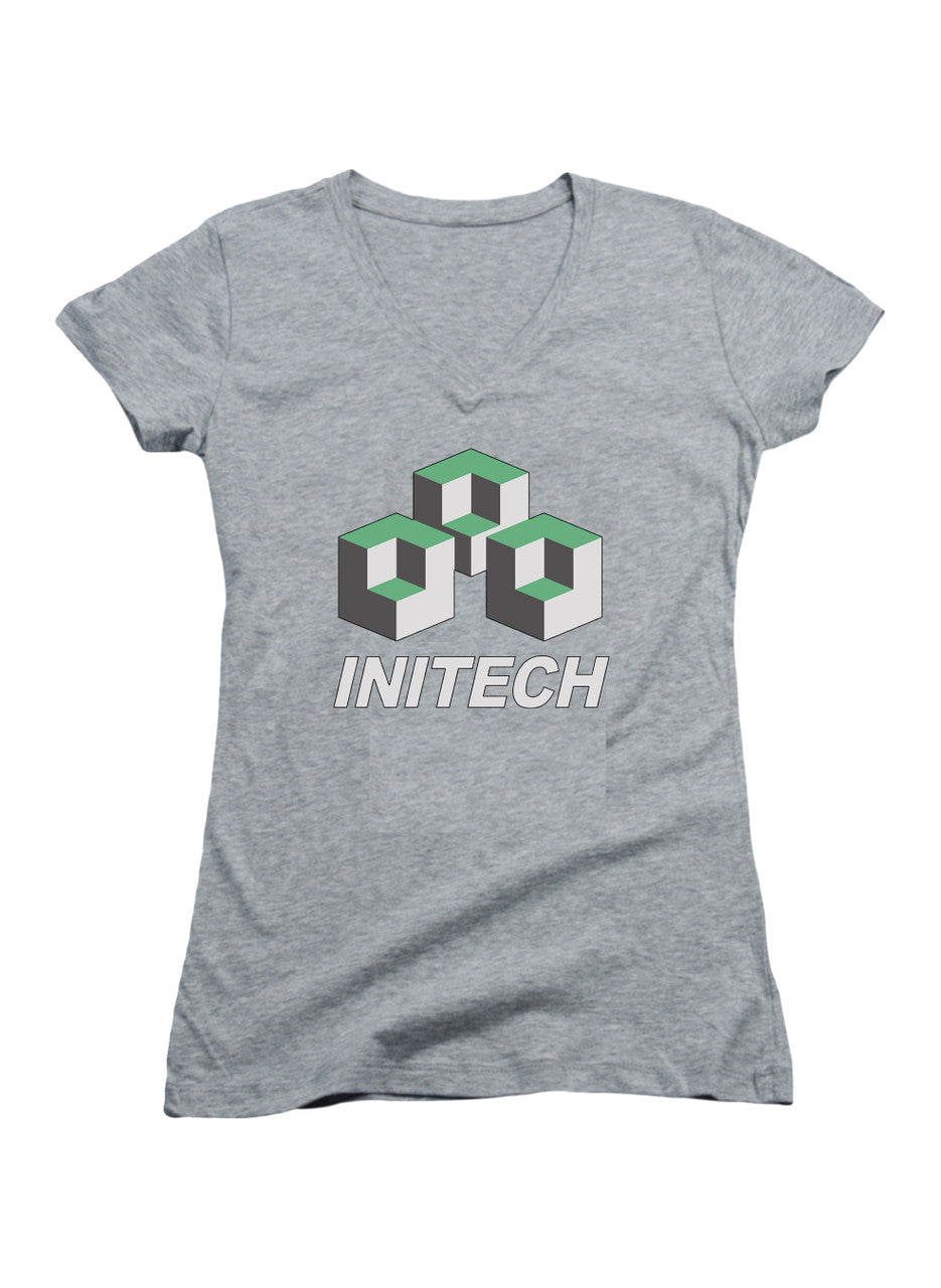 Gray Corporate Logo Emblem Juniors V-Neck T-Shirt