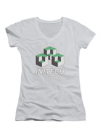 White Corporate Logo Emblem Juniors V-Neck T-Shirt