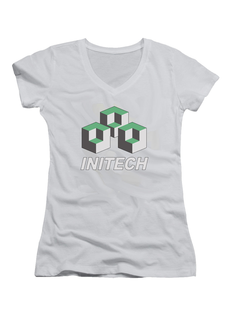 White Corporate Logo Emblem Juniors V-Neck T-Shirt