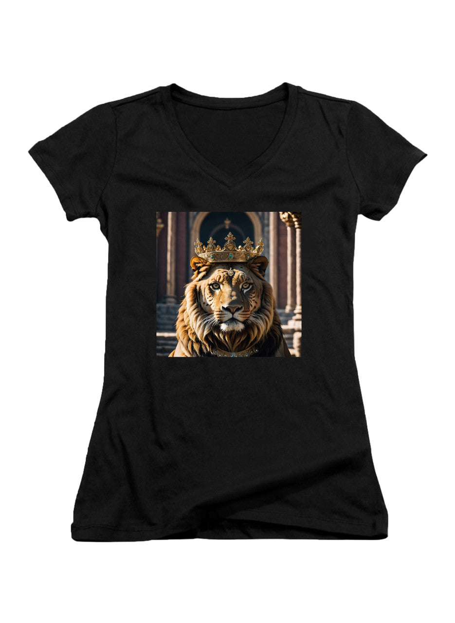 Black Crowned Big Cat Juniors V-Neck T-Shirt