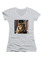 White Crowned Big Cat Juniors V-Neck T-Shirt