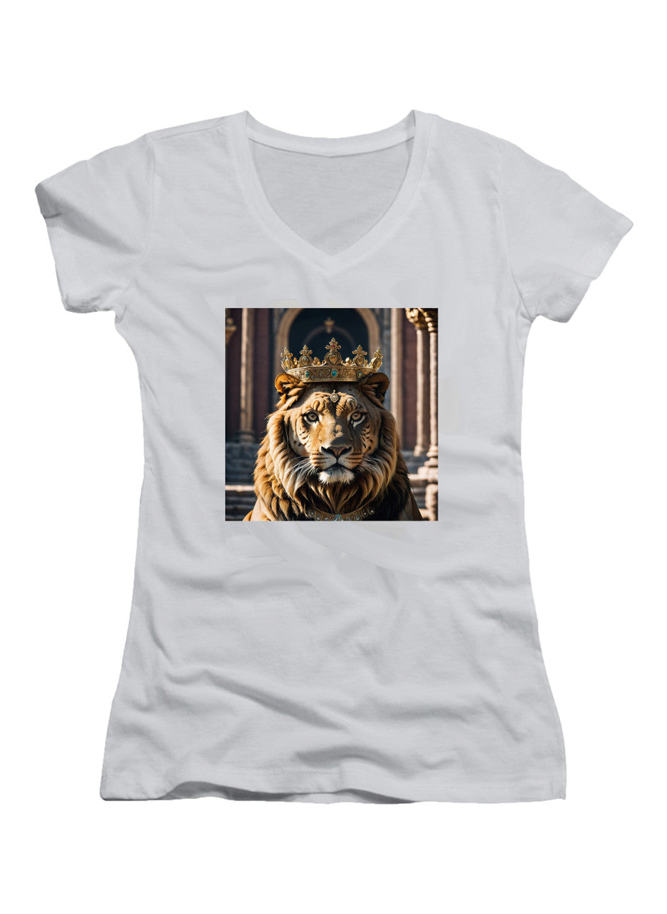 White Crowned Big Cat Juniors V-Neck T-Shirt