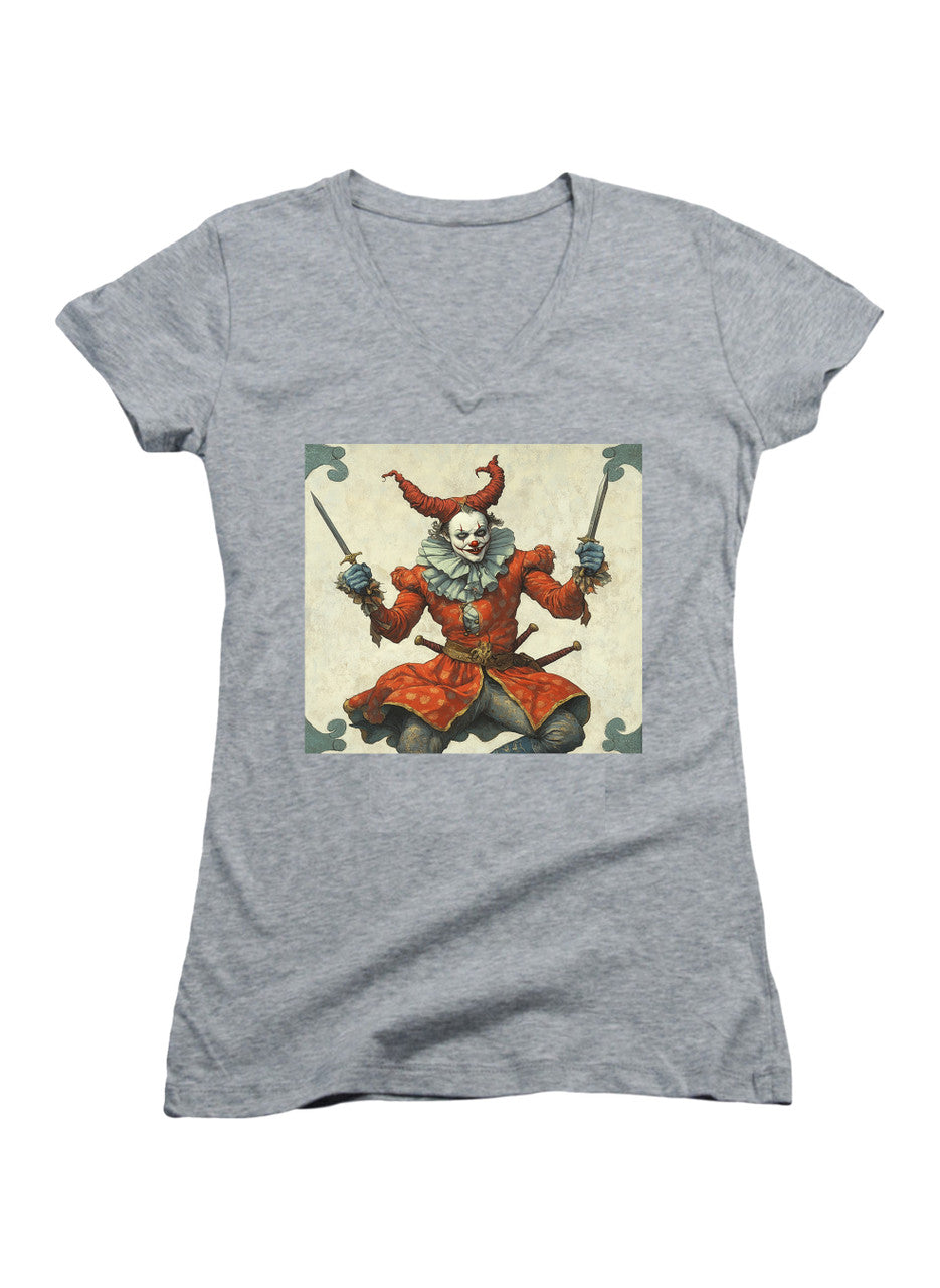 Gray Cruel Jest Juniors V-Neck T-Shirt