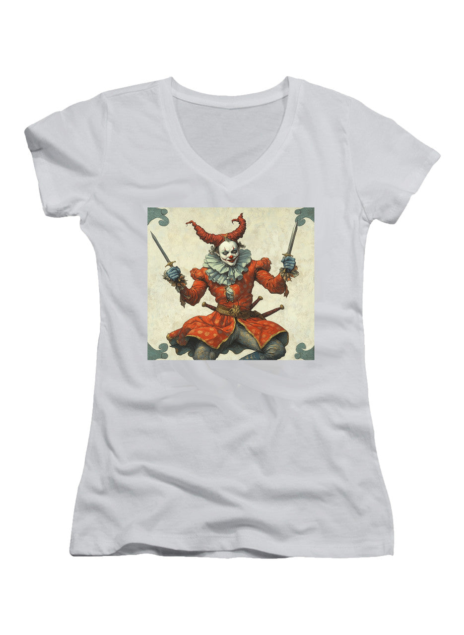 White Cruel Jest Juniors V-Neck T-Shirt
