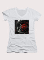 White Cyborg Eye Juniors V-Neck T-Shirt
